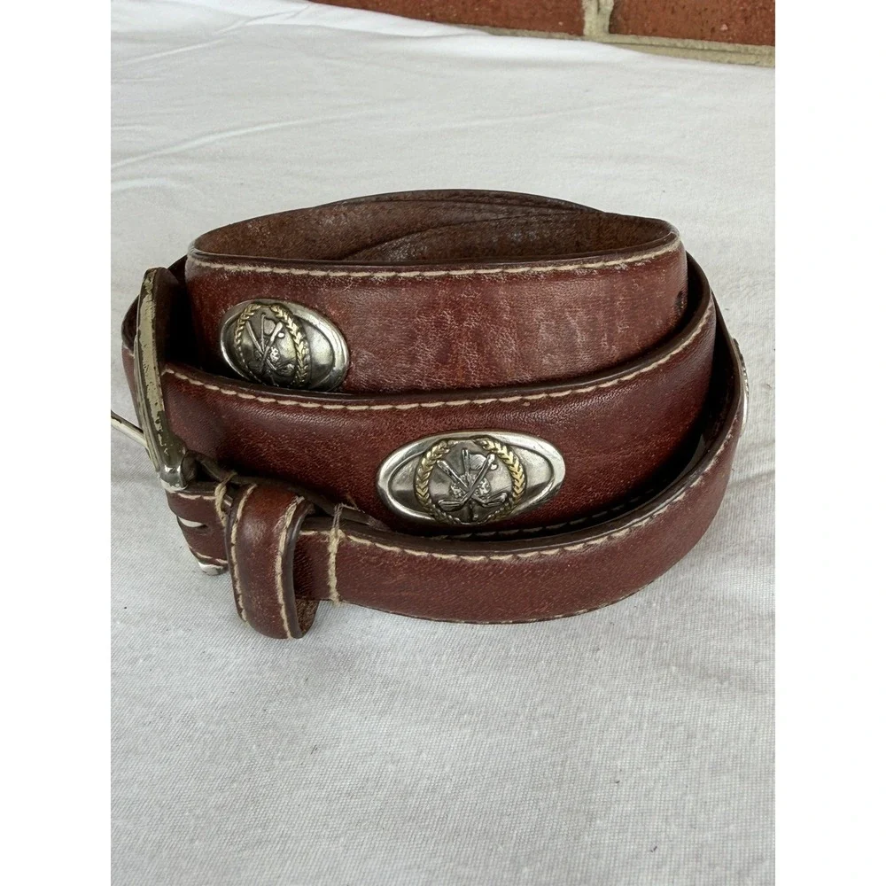 Vintage Italian Leather Belt Brown Metal Tip 1-1/4